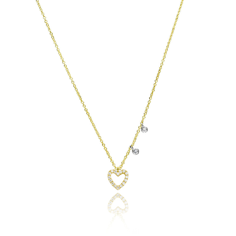 yellow gold and diamond dainty heart necklace