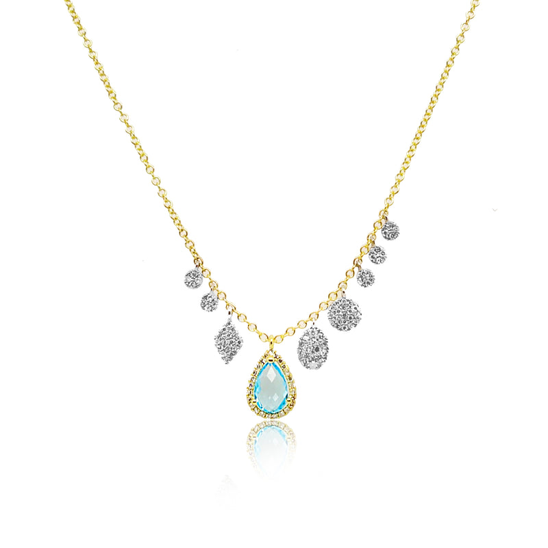 Yellow Gold Aqua Stone and Diamond Charm Necklace