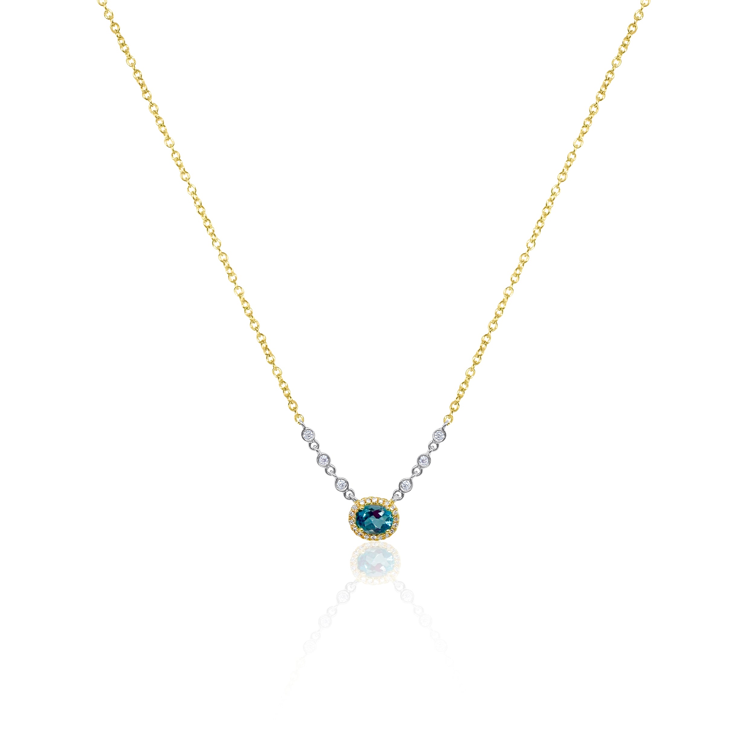 Dainty Blue Topaz Diamond Halo Necklace