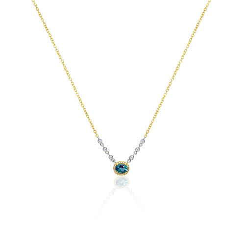 Dainty Blue Topaz Diamond Halo Necklace