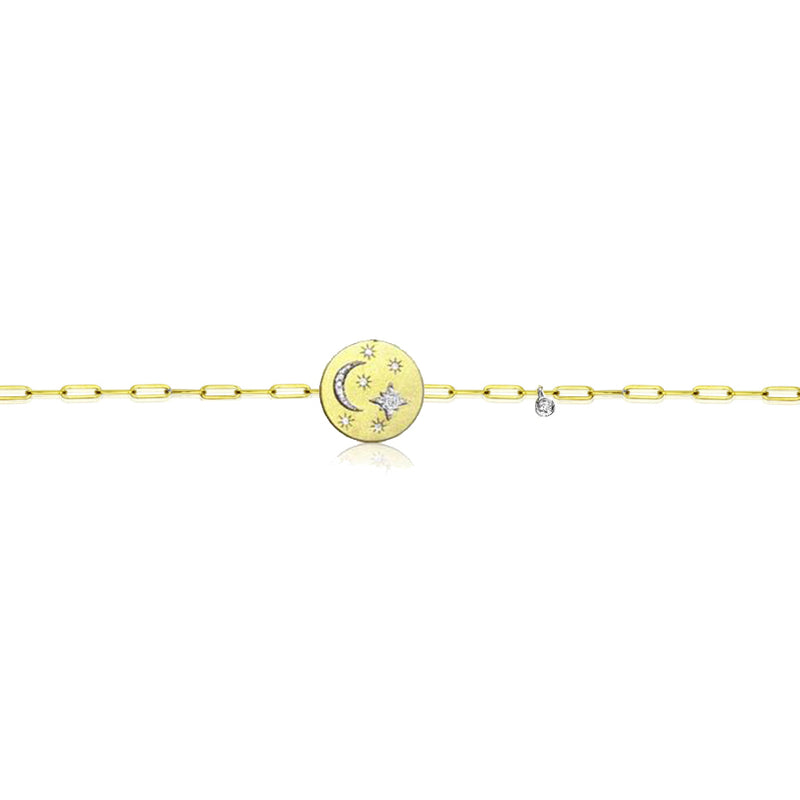 Celestial Medal Paperclip Bracelet Silver and Diamonds