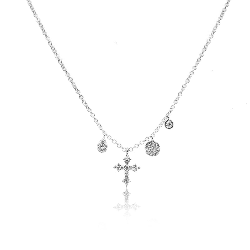 White Gold Diamond Cross and Charm Necklace