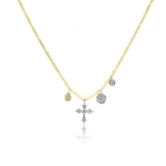 Yellow Gold Diamond Cross and Charm Necklace