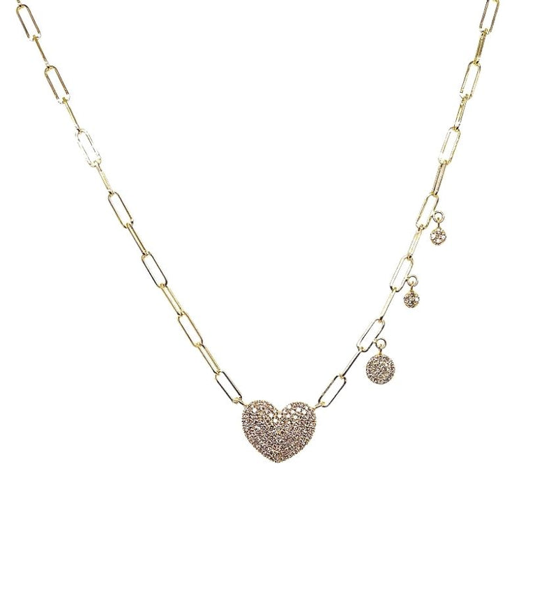 Pave Heart Paperclip Necklace