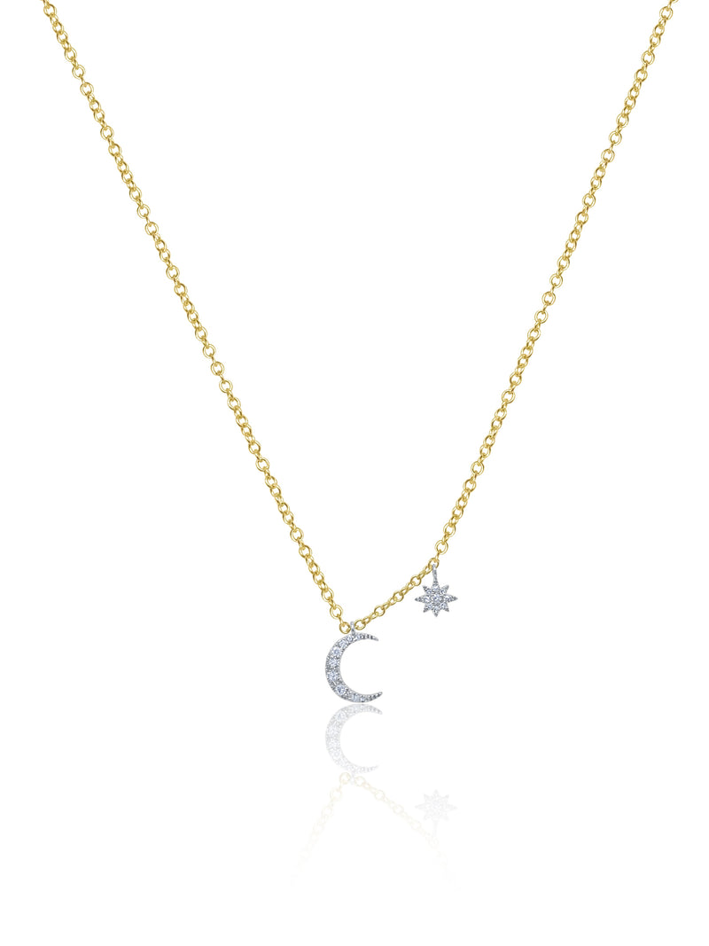 Dainty Diamond Moon and Starburst Necklace