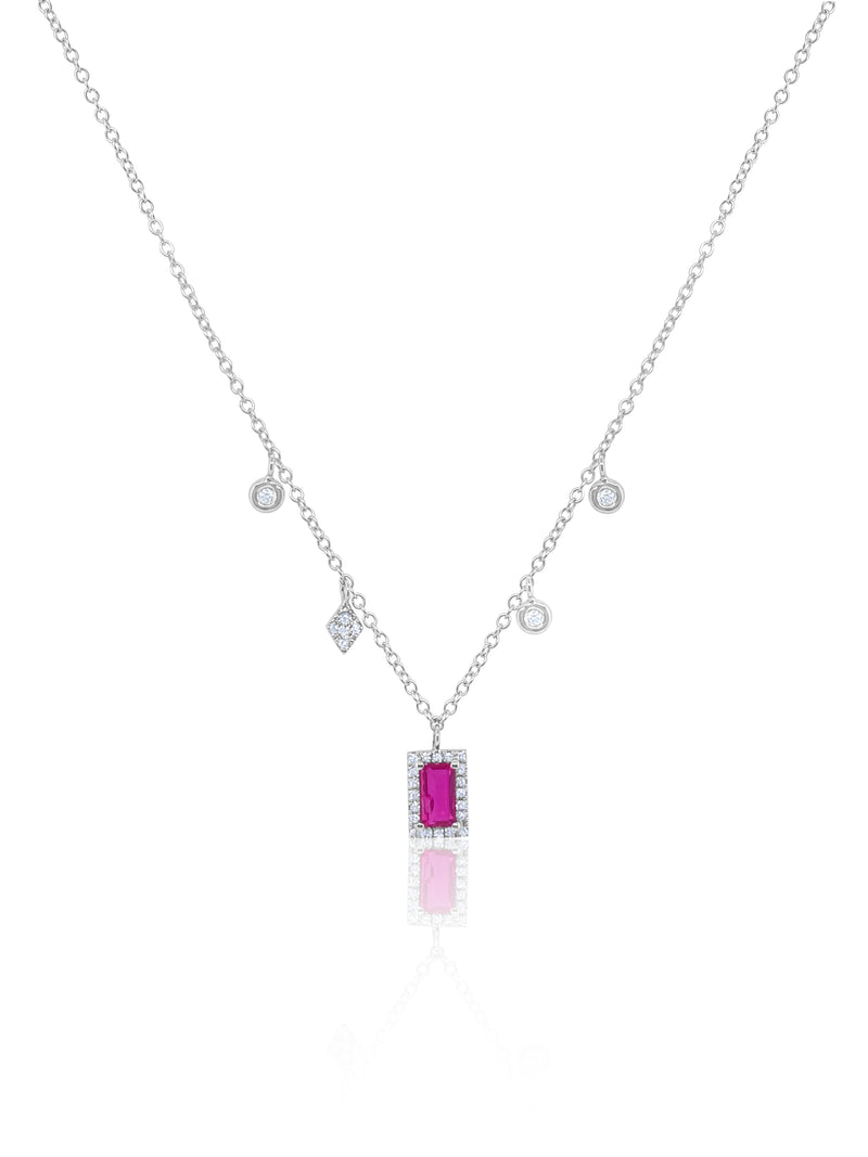 White Gold Diamond Ruby Necklace