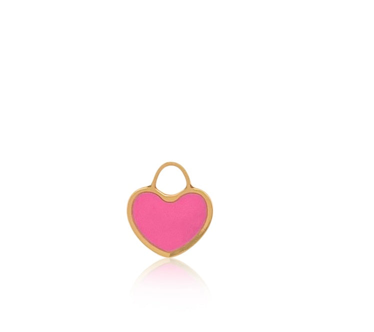 Dark Pink Heart Charm in 14kt Yellow Gold