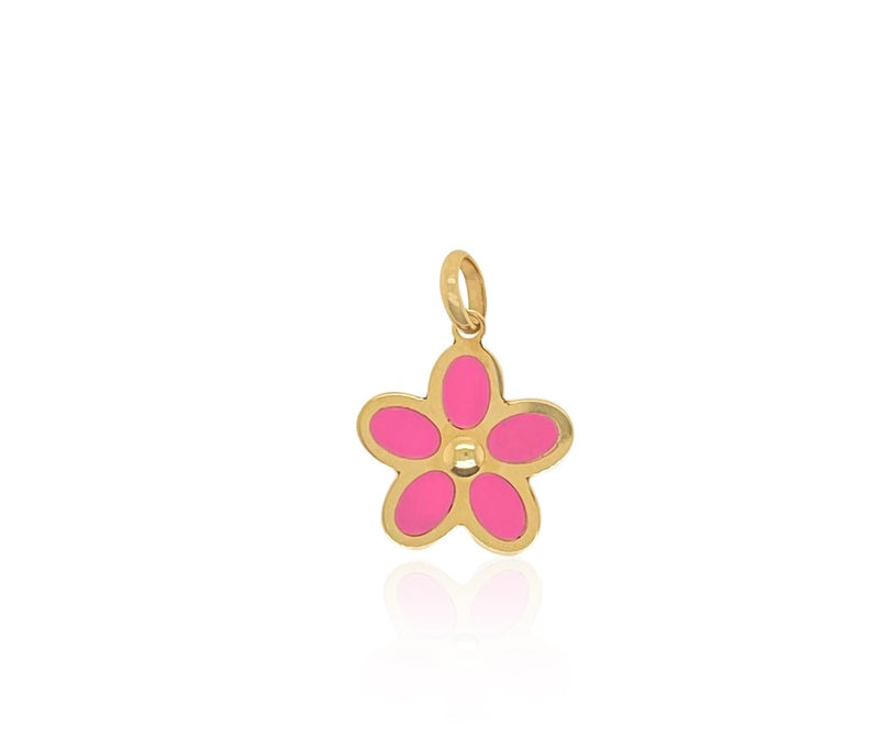Adorable Flower Charm in Pink Enamel 14kt Yellow Gold