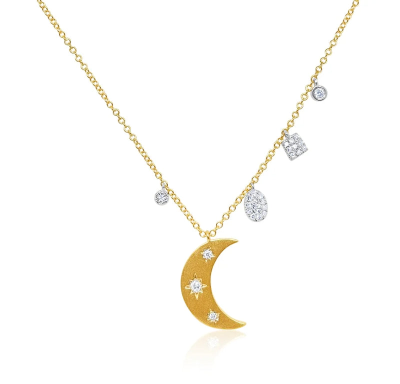 Yellow Gold And Diamond Bezel Moon Necklace