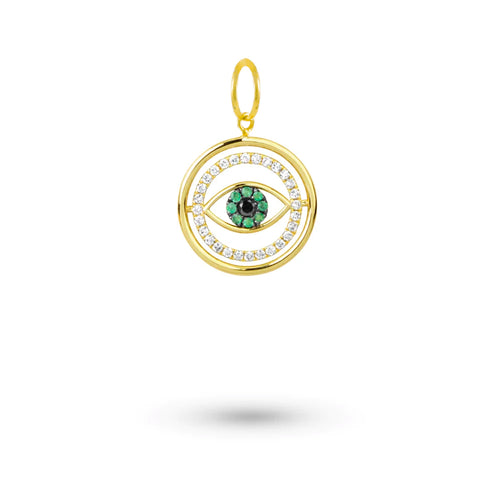Yellow Gold Evil Eye Emerald Charm
