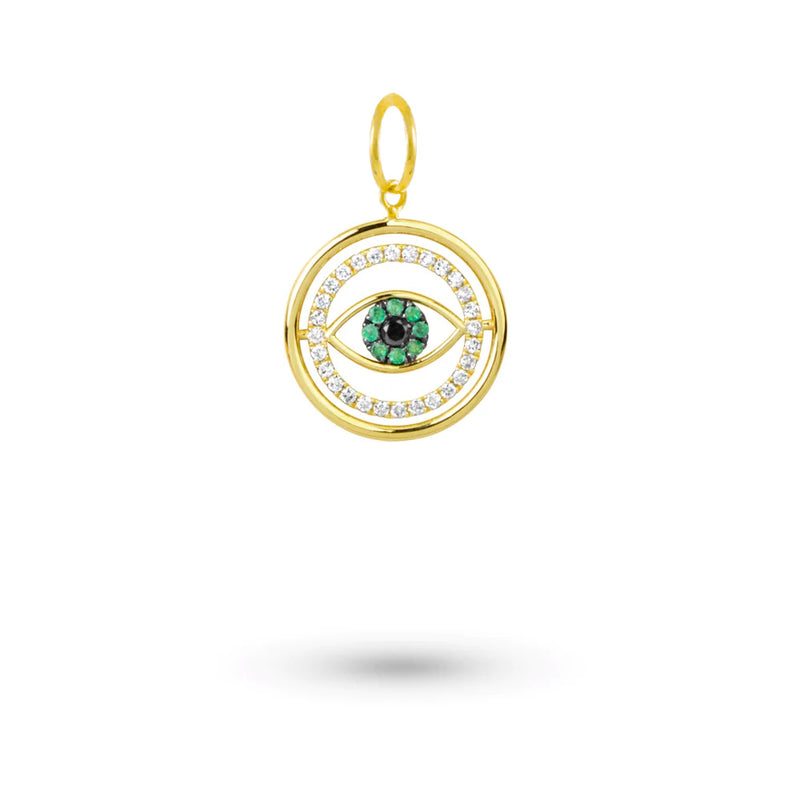 Yellow Gold Evil Eye Emerald Charm