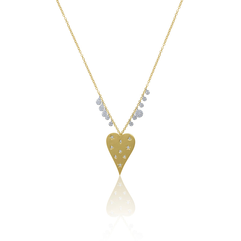 Brushed Gold Scattered Diamond Heart Necklace