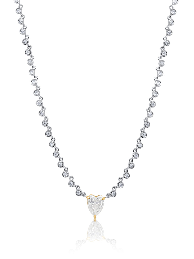 White Gold And Yellow Gold Diamond Heart Necklace