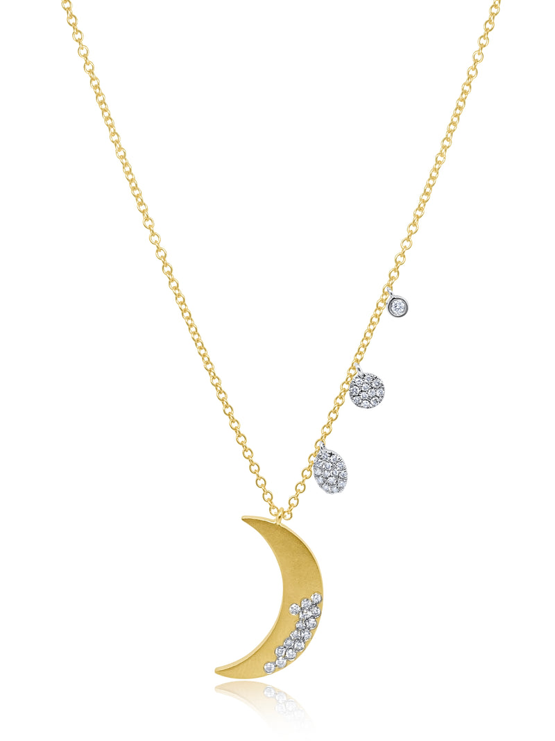 Yellow Gold Brushed Moon Necklace