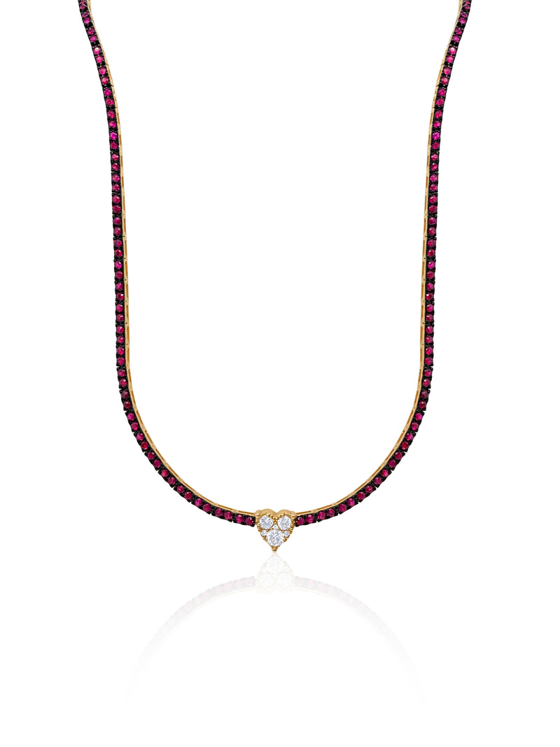 Yellow Gold Ruby and Diamond Heart Necklace- ONLINE EXCLUSIVE