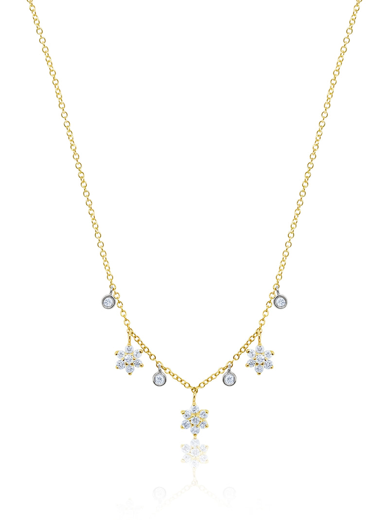 Dainty Diamond Flower and Bezel Necklace