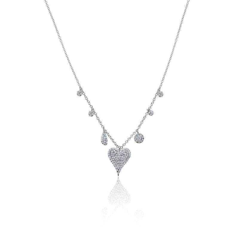White Gold Diamond Heart and Diamond Charms Necklace