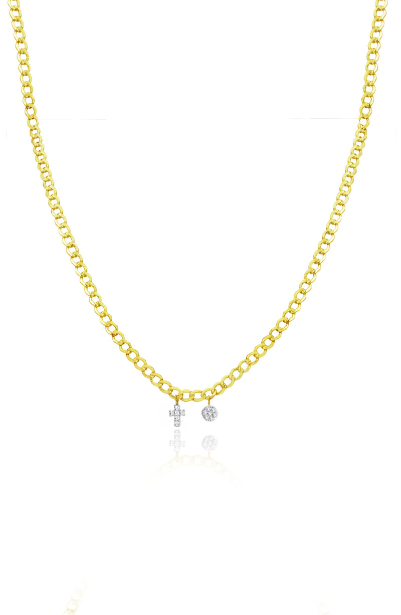 Cuban Chain Diamond Cross and Disk Necklace