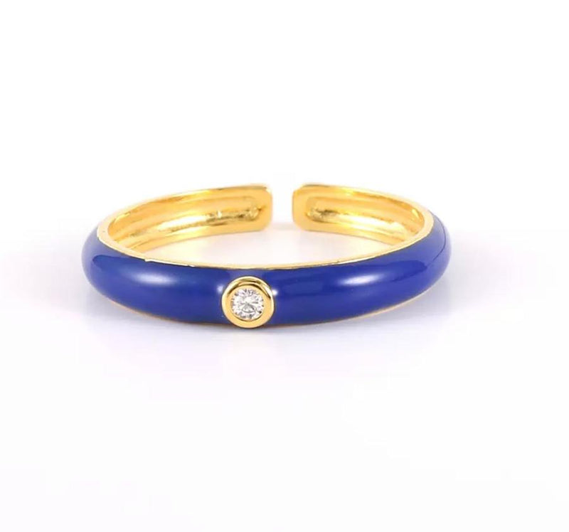 Blue Enamel and Stone Open Ring
