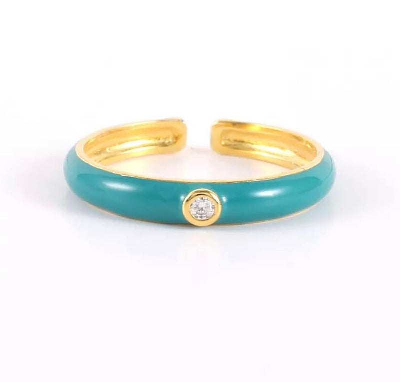 Turquoise Enamel and Stone Open Ring
