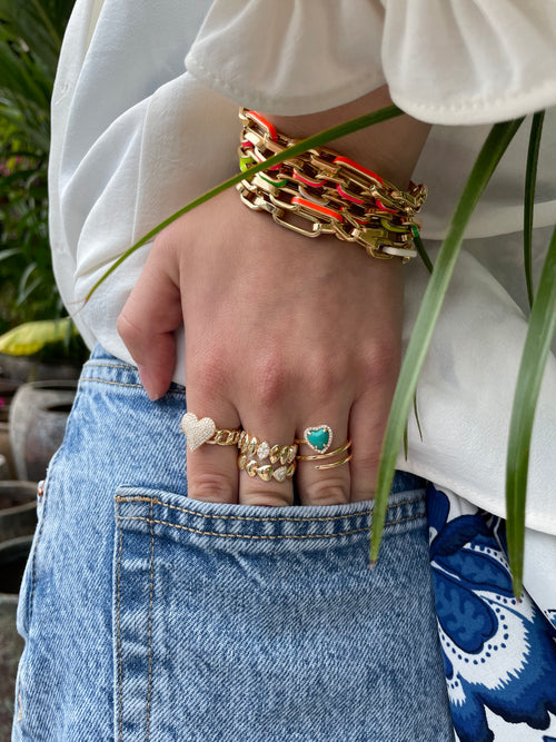Turquoise Heart and Diamond Swirl Ring