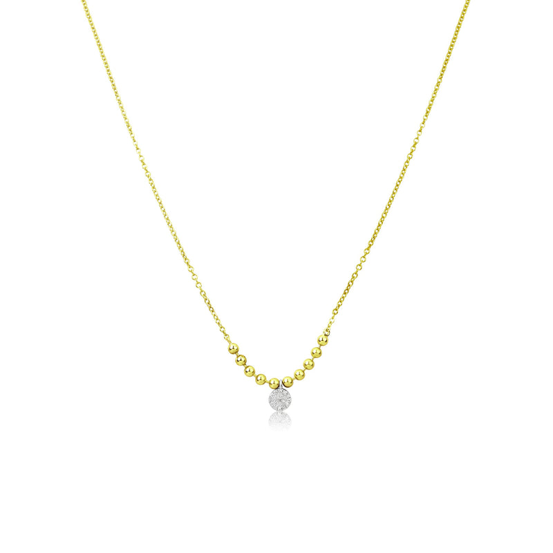 Yellow Gold Ball Chain Diamond Disc Necklace