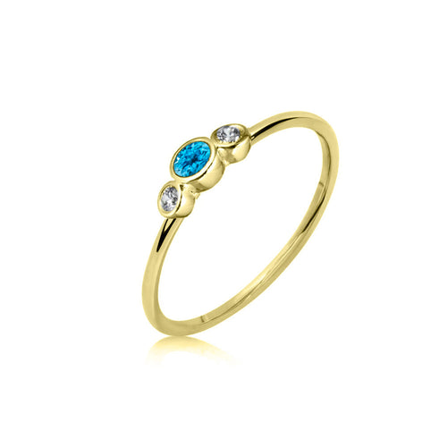 Yellow Gold Diamond and Blue Topaz Band