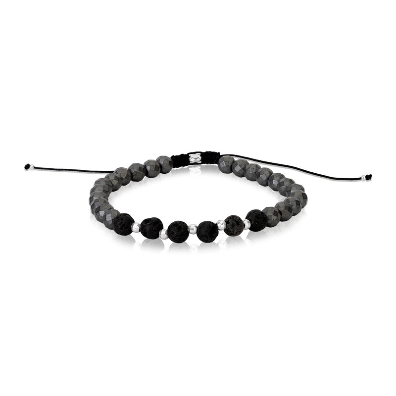 Black & Grey Beaded Pull Cord Bracelet