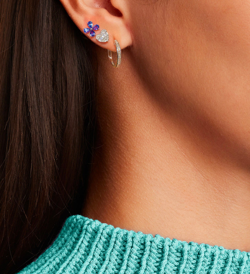 White Gold Diamond Baguette Hoops