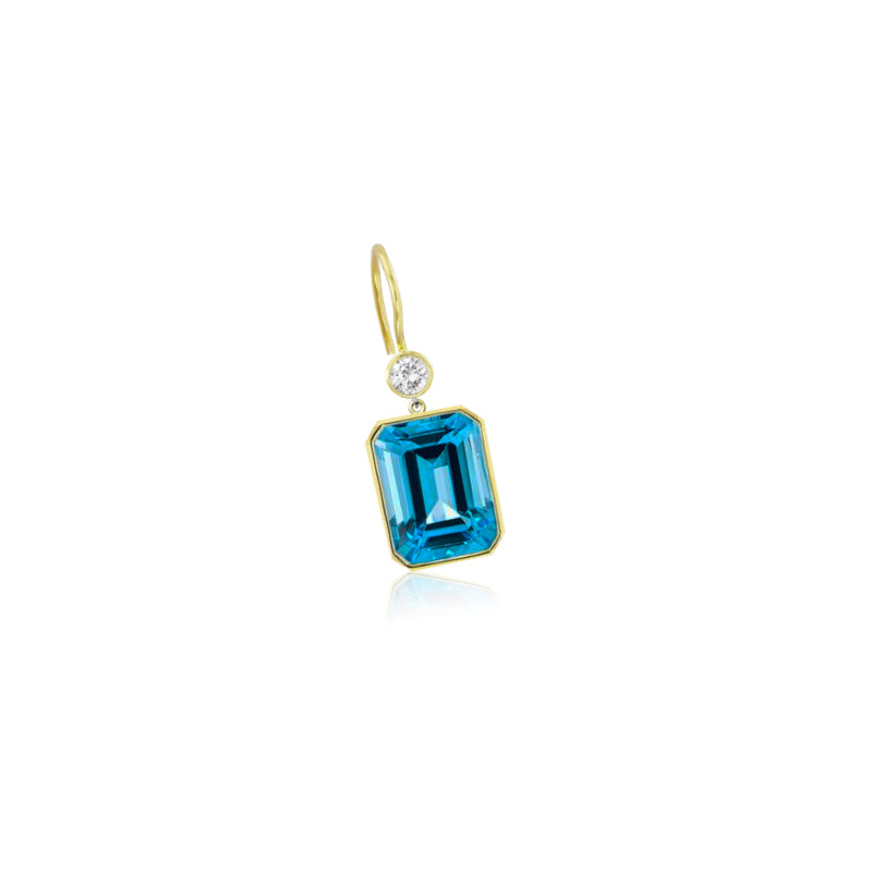 Yellow Gold Blue Topaz Drop Earring (single)