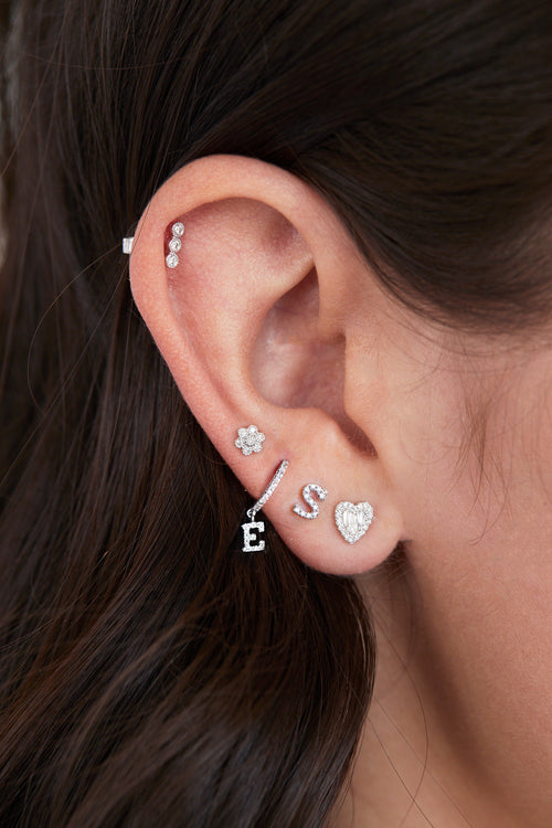 white gold diamond single initial stud earrings