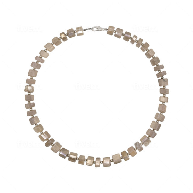 White Moonstone Squares Necklace